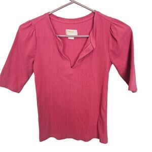 Maeve Top Anthropologie Top Knit Top Women XXS Pink V Neck Top Puff Sleeve Top